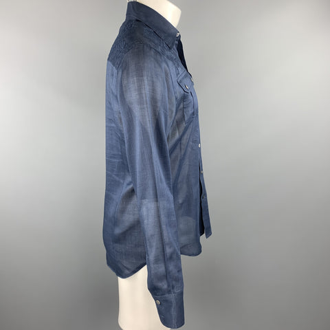PAUL & JOE Size M Navy Embroidery Ramie Button Up Long Sleeve Shirt