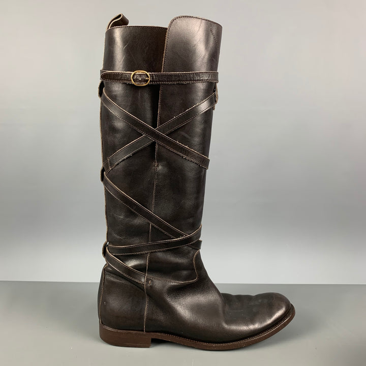 YVES SAINT LAURENT Size 9 Brown Leather Pull On Boots