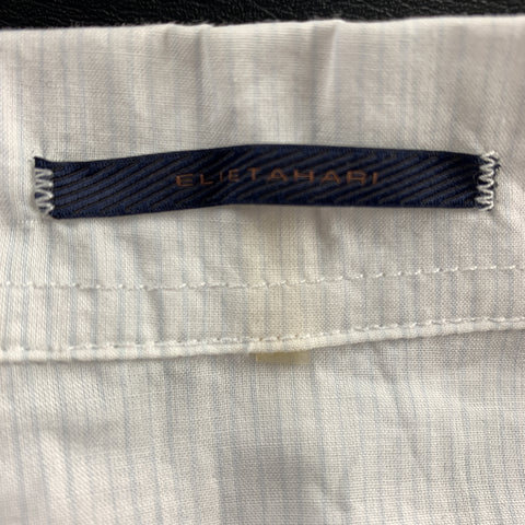 ELIE TAHARI Size M White & Blue Pinstripe Cotton Short Sleeve Shirt