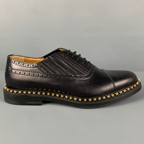 GUCCI Size 8 Black Perforated Leather Studded Lace Up Shoes