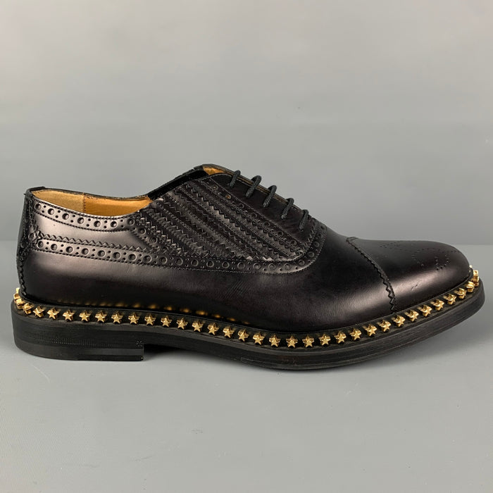 GUCCI Size 8 Black Perforated Leather Studded Lace Up Shoes
