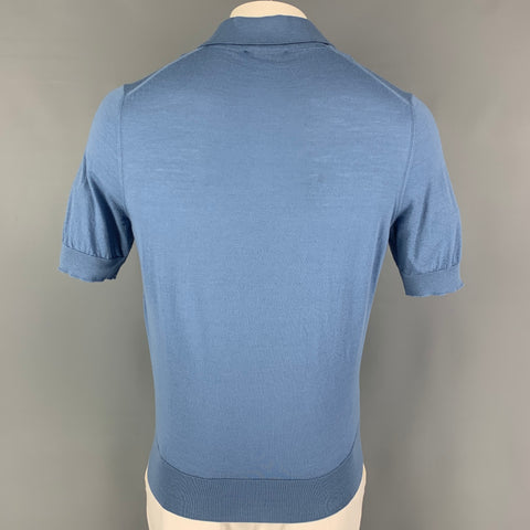 PRADA Size L Blue Knitted Wool Buttoned Polo