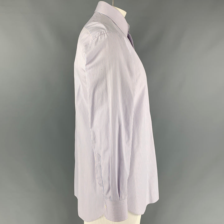 BRIONI Size L White, Blue & Orange Stripe Cotton Button Down Long Sleeve Shirt