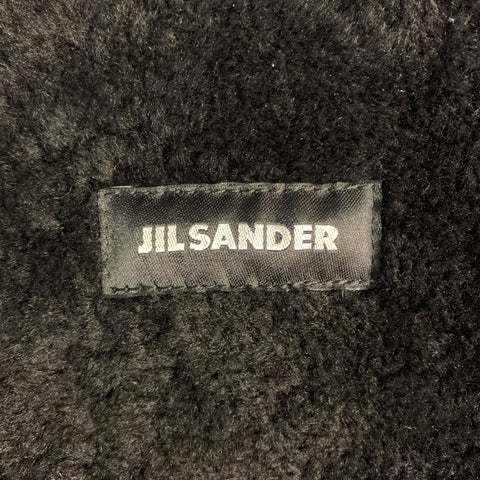 JIL SANDER Taille 38 Manteau long en cuir texturé à revers cranté noir