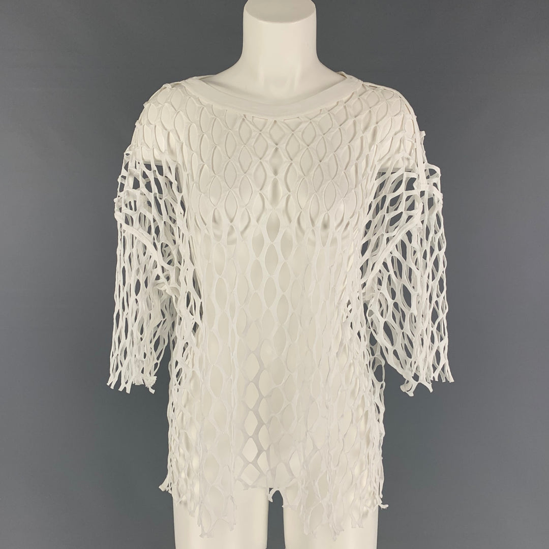 DRIES VAN NOTEN Size S White Polyester Mesh Crew-Neck Casual Top