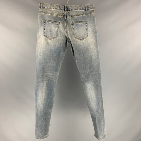 SAINT LAURENT Size 32 Light Blue Washed Denim Slim Jeans