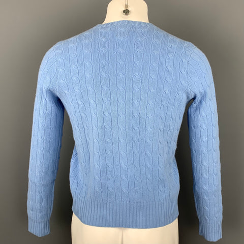 POLO by RALPH LAUREN Size S Light Blue Cable Knit Cashmere Crew-Neck Sweater