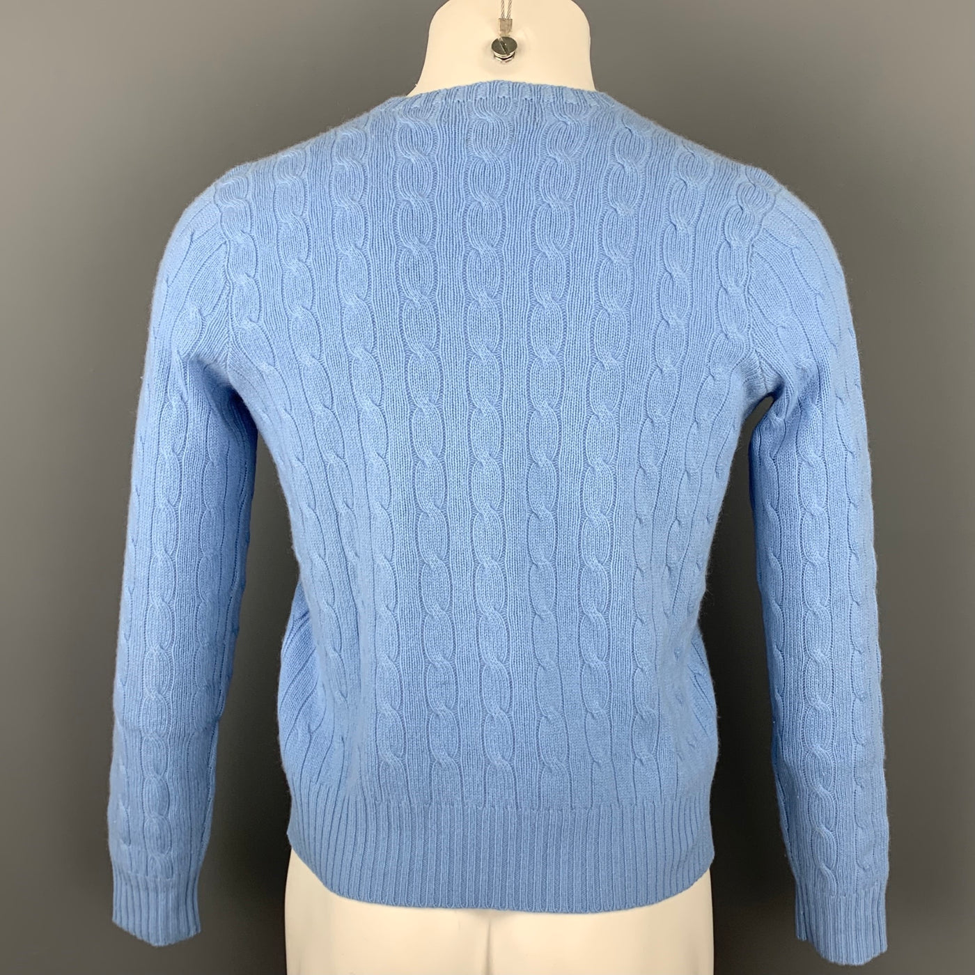 POLO by RALPH LAUREN Size S Light Blue Cable Knit Cashmere Crew-Neck Sweater