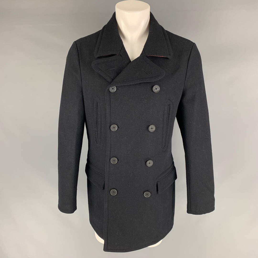 CALVIN KLEIN Chest Size 40 Size 40 Navy Solid Polyester / Wool Peacoat Coat