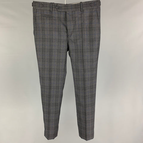 DAVID AUGUST Size 30 Grey Blue Plaid Wool Side Tabs Dress Pants