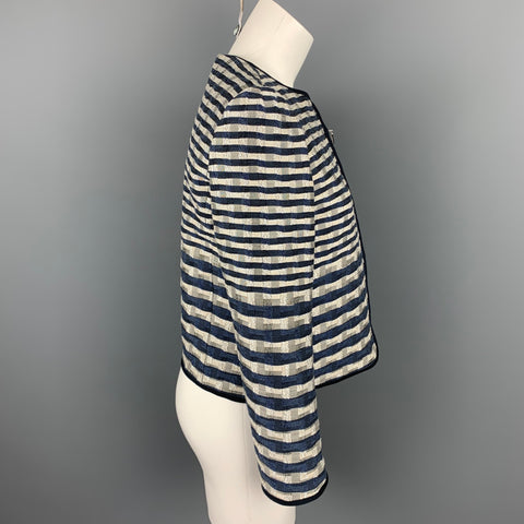 ARMANI COLLEZIONI Taille 2 Veste Jacquard Marine &amp; Blanc