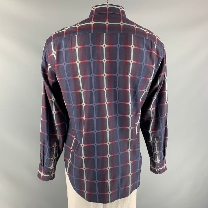 ROBERT GRAHAM Taille XL Chemise à manches longues boutonnée en coton à carreaux violet, gris et rouge
