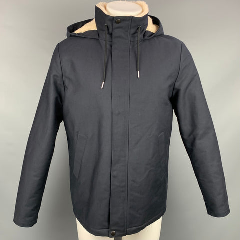 SANDRO Size M Marine Navy Cotton Hooded Parka Deck Jacket