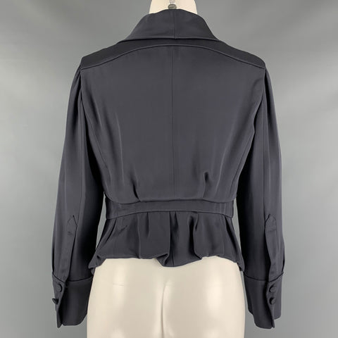VALENTINO Size 10 Grey Silk Pleated Waist Blazer
