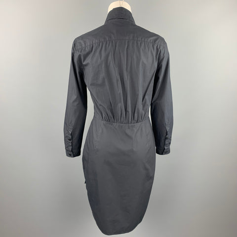 MAX MARA Size 8 Black Popin Cotton Wrap Long Sleeve Dress