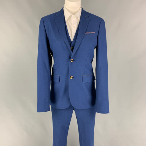 TED BAKER Size 34 Blue Dots Polyester Blend Notch Lapel Suit