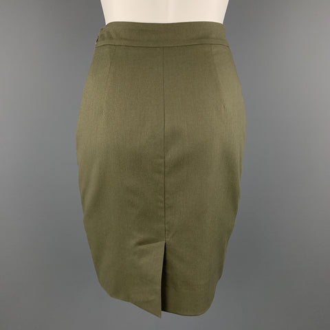 GIVENCHY Size 4 Olive Cotton Blend Canvas Pencil Skirt