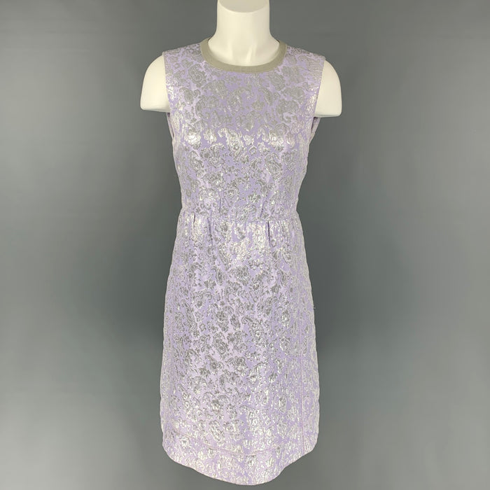 MARC JACOBS Size 6 Lavender & Silver Acetate Blend Jacquard Sheath Dress