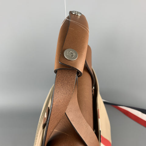BLACK FLEECE Khaki & Tan Leather Red White & Blue Striped Men's Satchel Bag