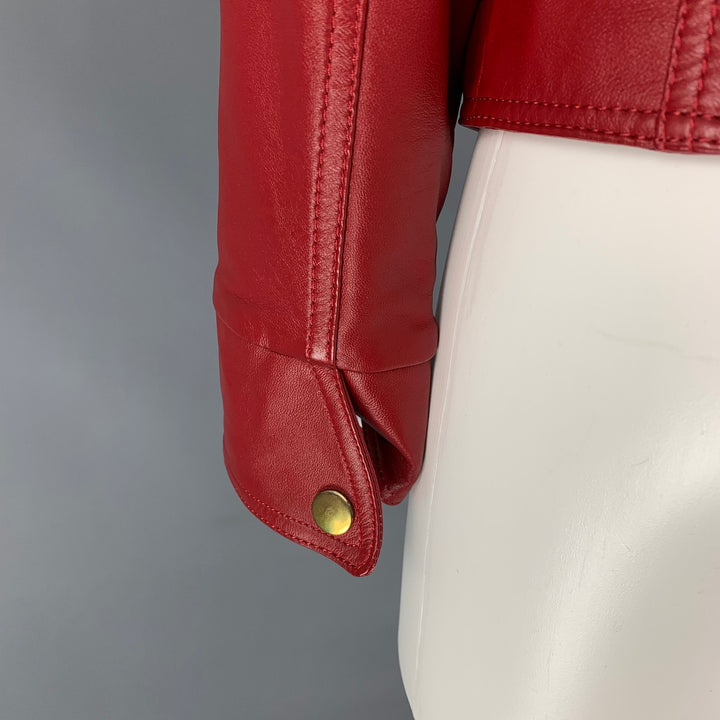 BASIC IDEA Size M Red Leather Zip Up Jacket