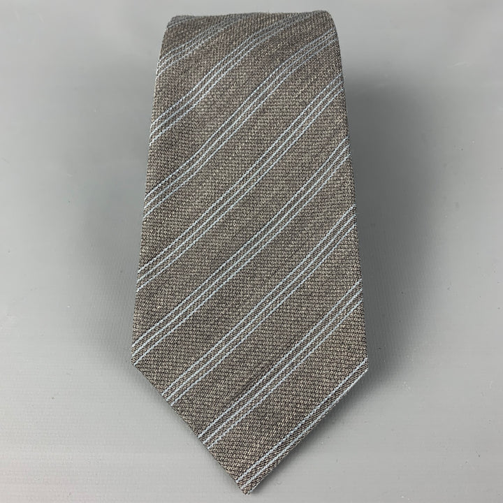 JOHN VARVATOS Grey Light Blue Diagonal Stripe Wool Silk Tie