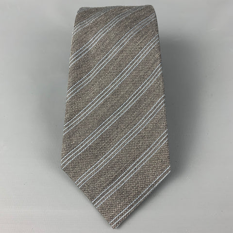 JOHN VARVATOS Grey Light Blue Diagonal Stripe Wool Silk Tie