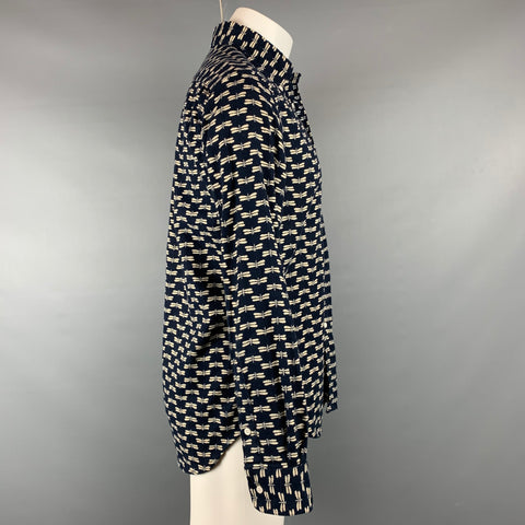 GITMAN VINTAGE Size M Indigo & Beige Print Cotton Button Down Long Sleeve Shirt