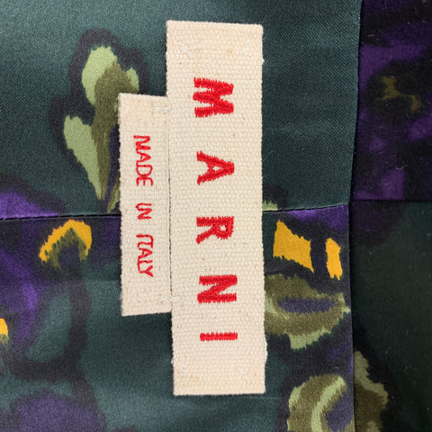 MARNI Size 2 Dark Green Purple Yellow Silk Floral Open Front Coat