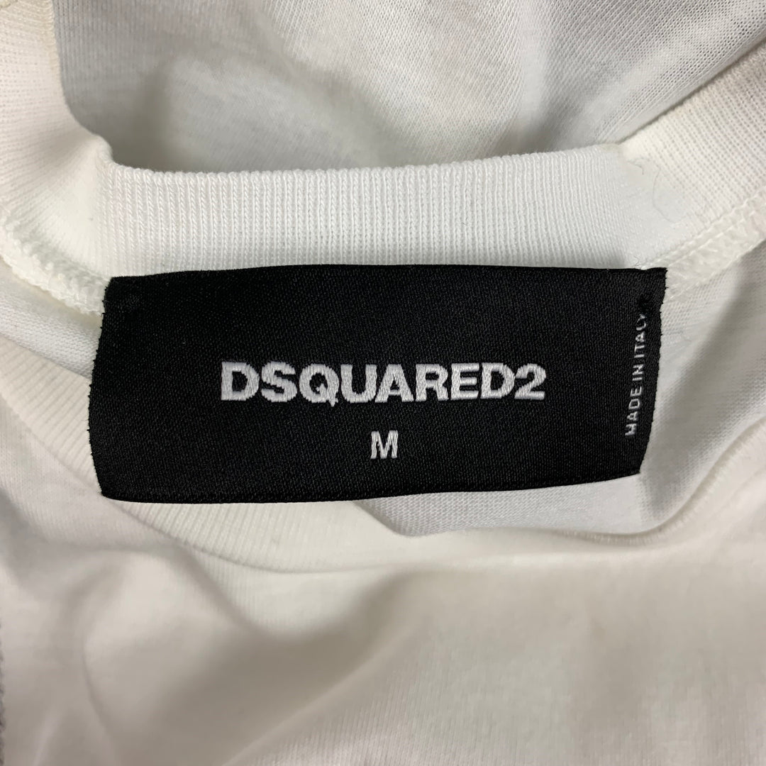 DSQUARED2 Size M White Black Silver Sequined Cotton Crew-Neck Tank Top