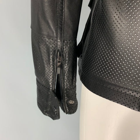 RALPH LAUREN Black Label Talla 2 Chaqueta de piel de cordero perforada de cuero negro