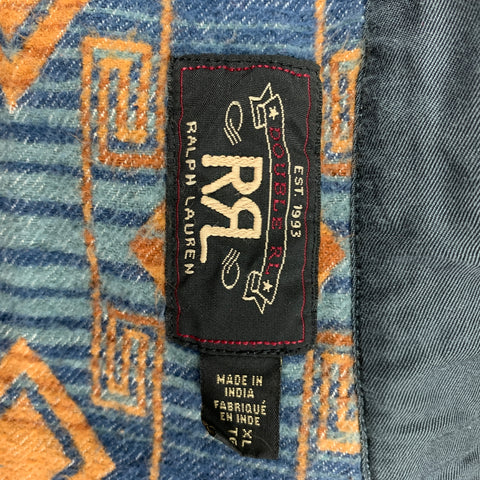 RRL by RALPH LAUREN Size XL Blue Orange Geometric Cotton Long Sleeve Shirt