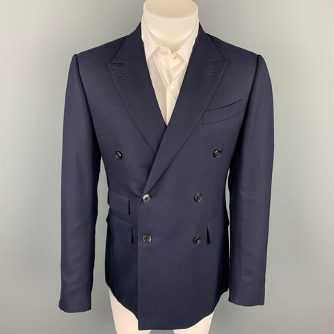 ERMENEGILDO ZEGNA Size 40 Navy Wool Peak Lapel Double Breasted Sport Coat