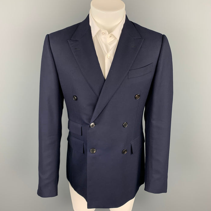 ERMENEGILDO ZEGNA Size 40 Navy Wool Peak Lapel Double Breasted Sport Coat