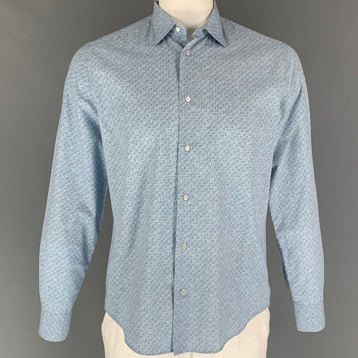 LOUIS VUITTON Size L Light Blue Print Cotton Button Up Long Sleeve Shirt
