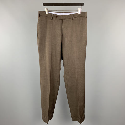 INCOTEX Size 32 Brown Wool Front Tab Cuffed Dress Pants