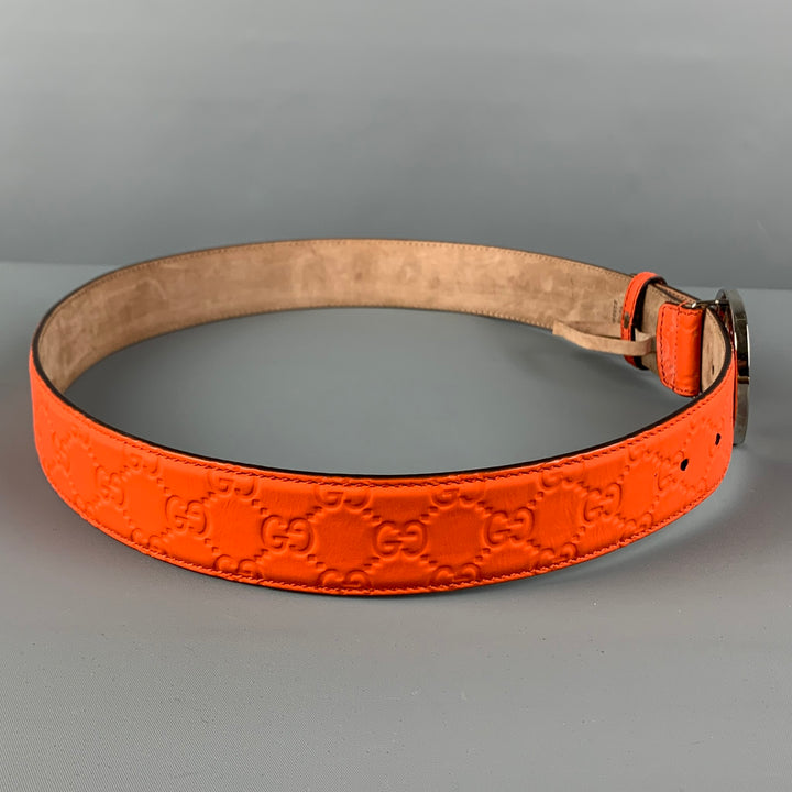 GUCCI Size 40 Orange Guccisima Embossed Leather GG Belt