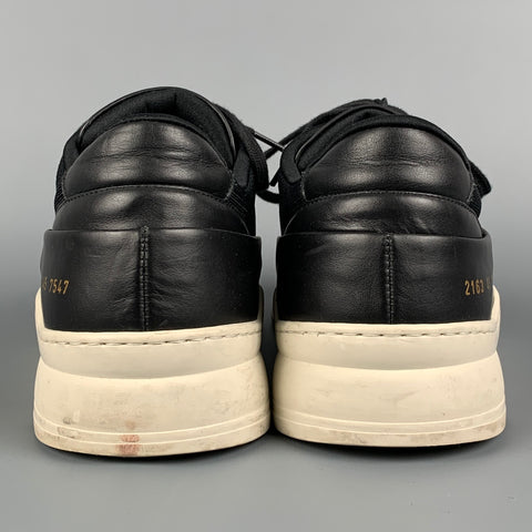 COMMON PROJECTS Size 12 Black & White Mixed Materials Leather Lace Up Sneakers