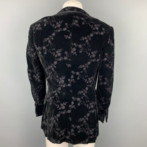PAUL SMITH Size 40 Black Embroidery Velvet Notch Lapel Sport Coat
