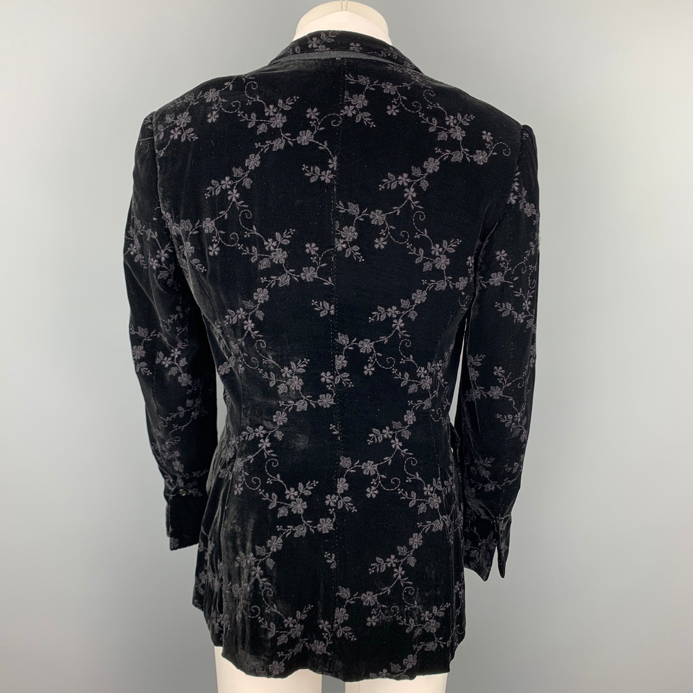 PAUL SMITH Size 40 Black Embroidery Velvet Notch Lapel Sport Coat