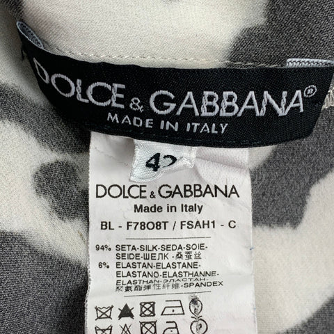 DOLCE & GABBANA Size M Black White Silk Animal Print Casual Top