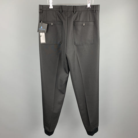 LANVIN Size 32 Black Solid Wool Elastic Cuffs Casual Pants