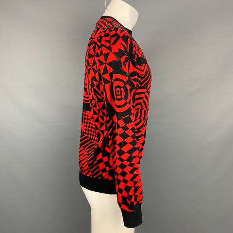 VERSUS by GIANNI VERSACE Size M Black & Red Geometric Cotton Crew-Neck Pullover
