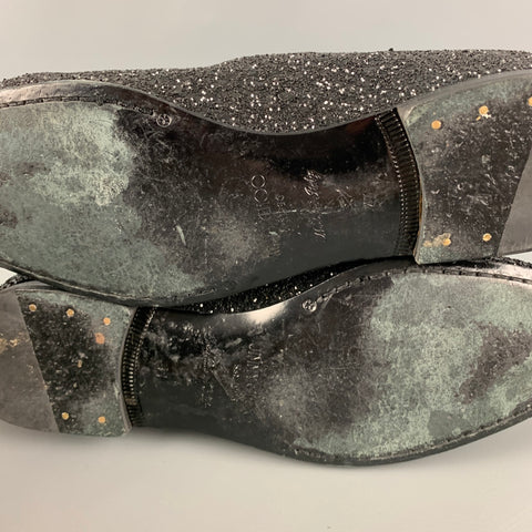 JIMMY CHOO Size 8 Black Glitter Leather Loafers
