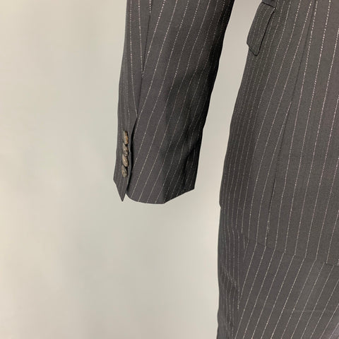 ALEXANDER MCQUEEN Size 38 Black Silver Stripe Wool Blend Notch Lapel Suit
