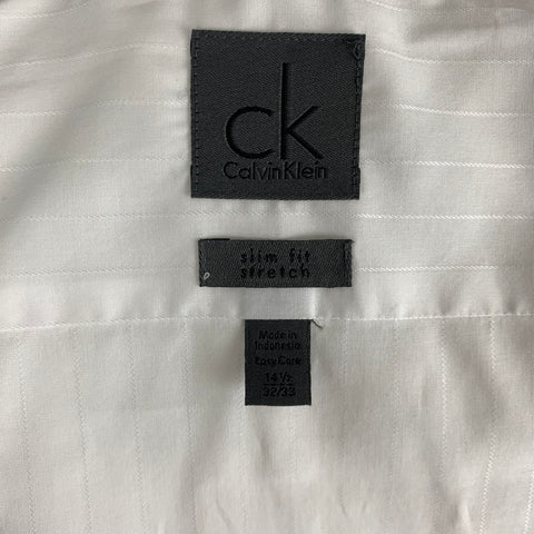 CALVIN KLEIN Size S White Stripe Cotton Tuxedo Long Sleeve Shirt