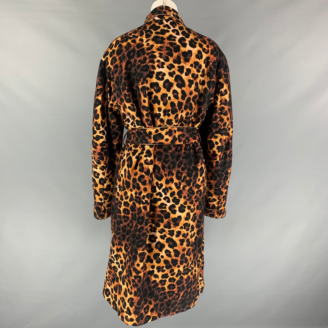 R13 Size XS Brown Black Cotton Animal Print Robe Coat