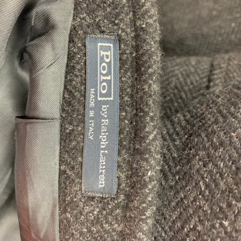POLO by RALPH LAUREN Size XL Dark Gray Herringbone Virgin Wool Belted Coat