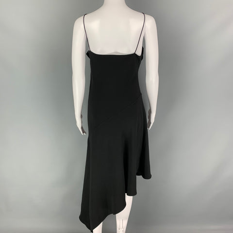 CELINE Size 6 Black Silk Spaghetti Straps Mid-Calf Cocktail Dress