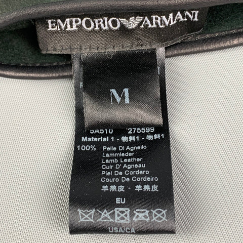 EMPORIO ARMANI Size M Dark Green Black Color Block Leather Suede Gloves
