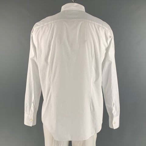 ELEVENTY Size XL White Solid Cotton Button Up Long Sleeve Shirt